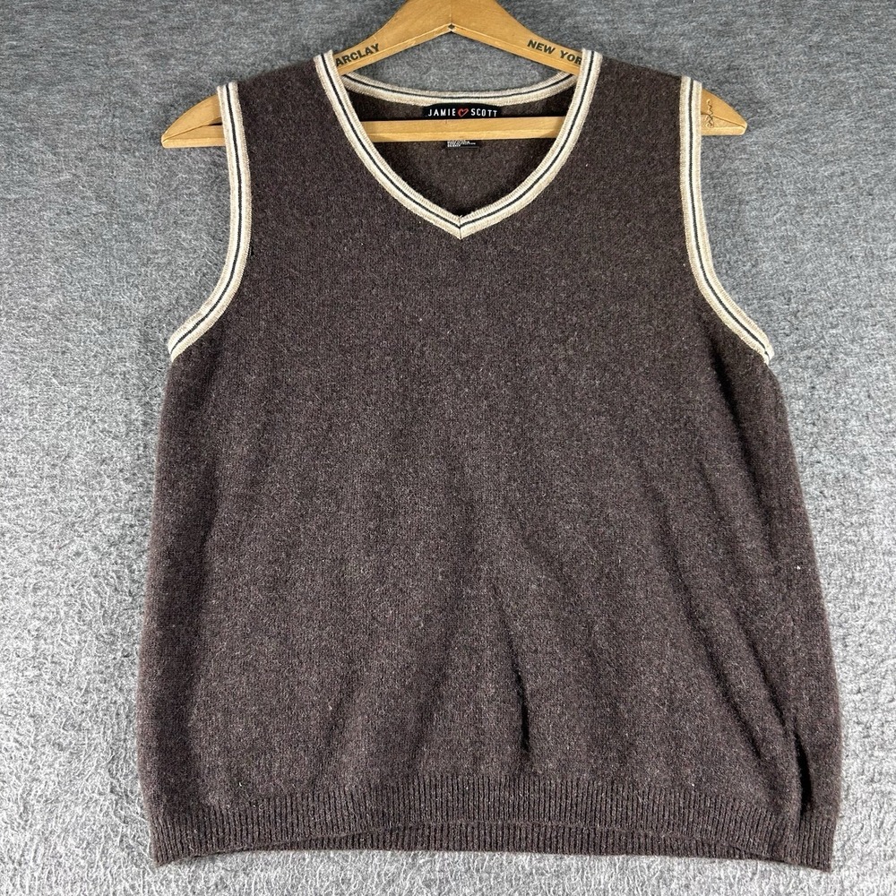 Vintage Jamie Scott Chocolate Brown Lambswool Tennis Sweater Vest Academia SZ S